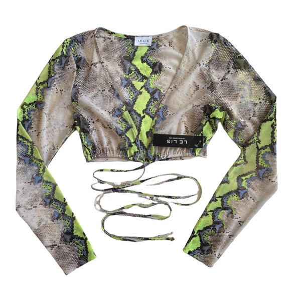 Le Lis wrap snake print crop top size S - Picture 4 of 4